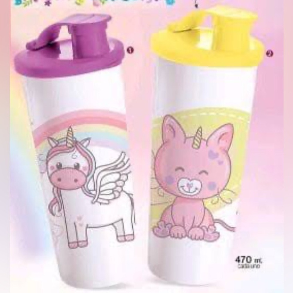Unicorn and Cat Shaker Bottles Set of 2 16oz Each
